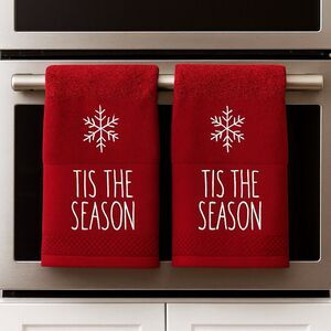 Rae Dunn Christmas Kitchen Towels Red Tis The Season Snowflake Set of 2 Holidays